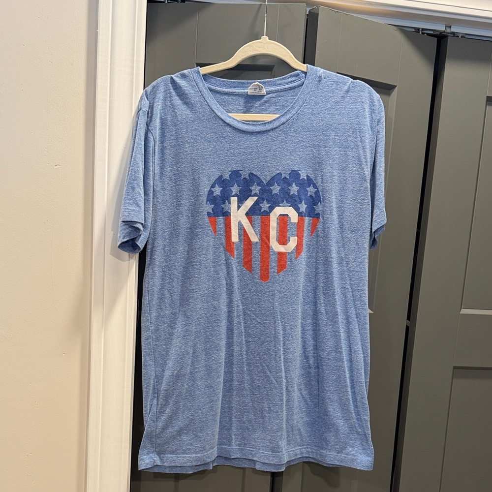 American Flag Graphic Tee with Heart Design